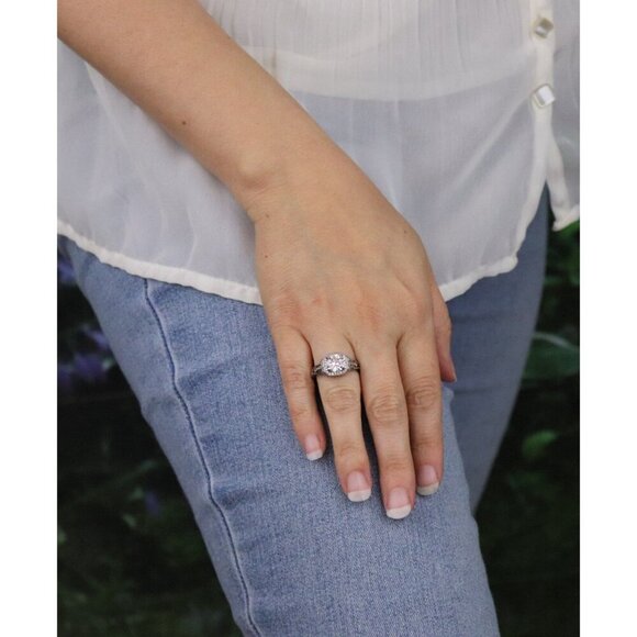 Sterling Silver Cubic Zirconia Halo Antique Style Ring Size 6 3/4 - Picture 5 of 7